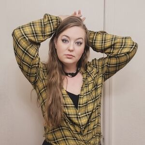 Loft Yellow Plaid Button-Up Top XL